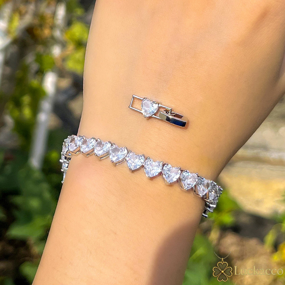 luckacco cwwzircons chic love heart shape cubic zirconia stone wedding engagement tennis bracelet for women classic cz jewelry gift cb293