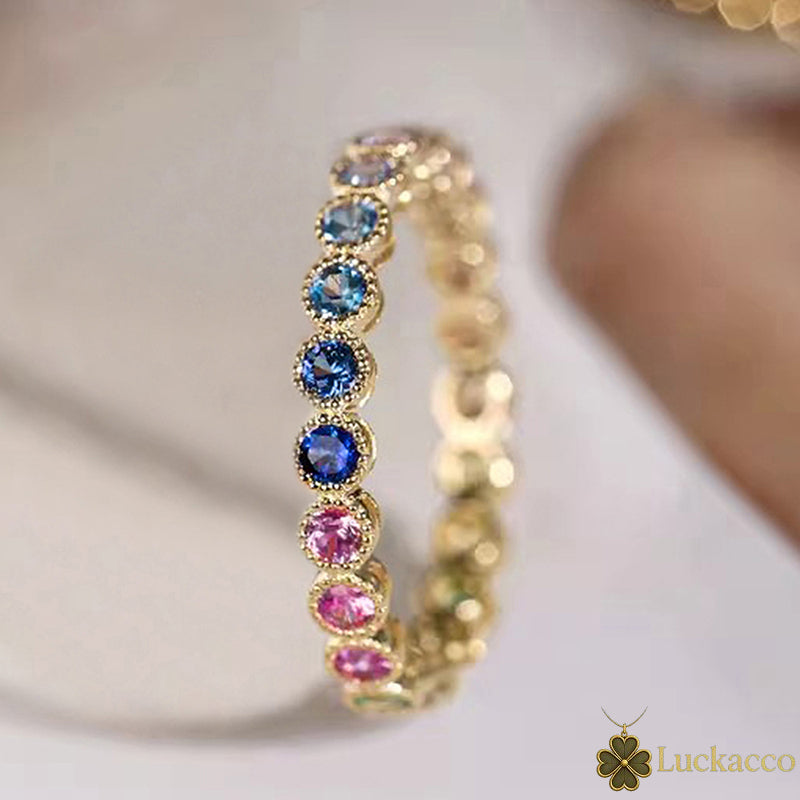 luckacco daily picks colorful rainbow cubic zircon promise rings for women gold color luxury trendy wedding accessories statement girl jewelry