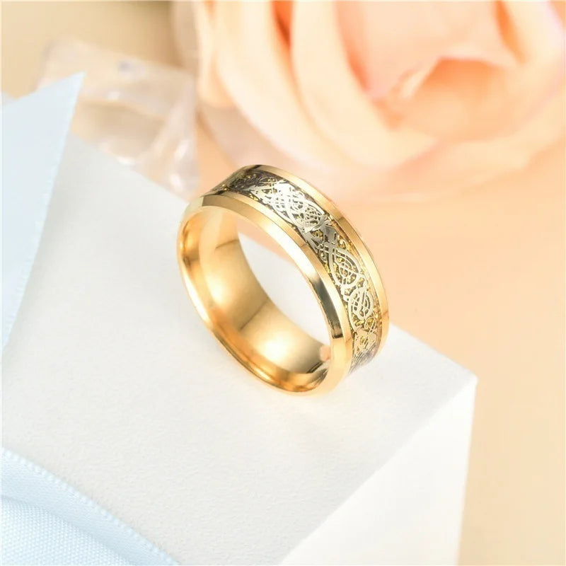 luckacco fashion couple rings luxury gold color women rhinestones zircon rings set men stainless steel celtic dragon ring wedding jewelry