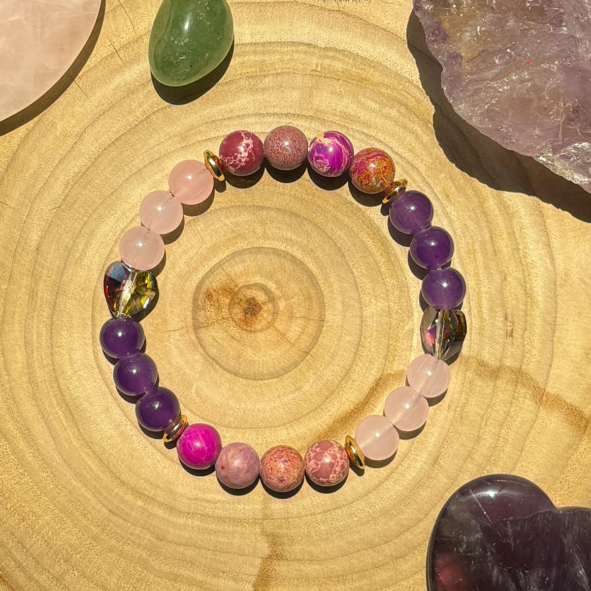 luckacco 1pc/strength and protection bracelet imperial jasper and love crystal handmade bracelet for men and women cultivate inner peace