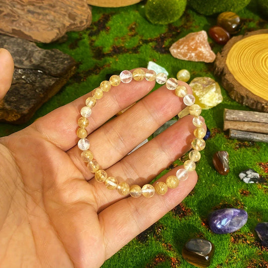 Luckacco 1 pc/Abundance and Prosperity Citrine Bracelet Optimism and Happiness Christmas Gift for Family [Natural Stone Color Random]