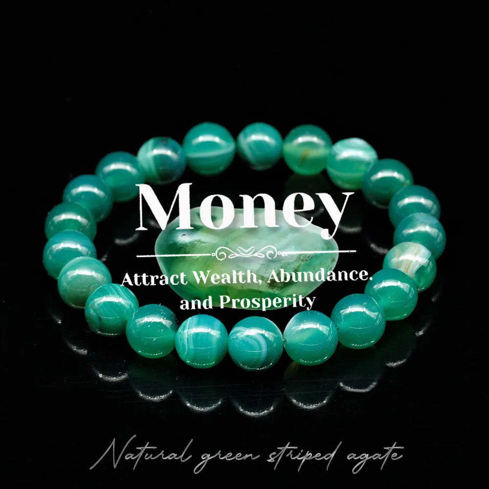 luckacco 1pc/bohemian style natural green agate beaded bracelet for women daily wear rich and prosperous jewelry holiday blessing gift