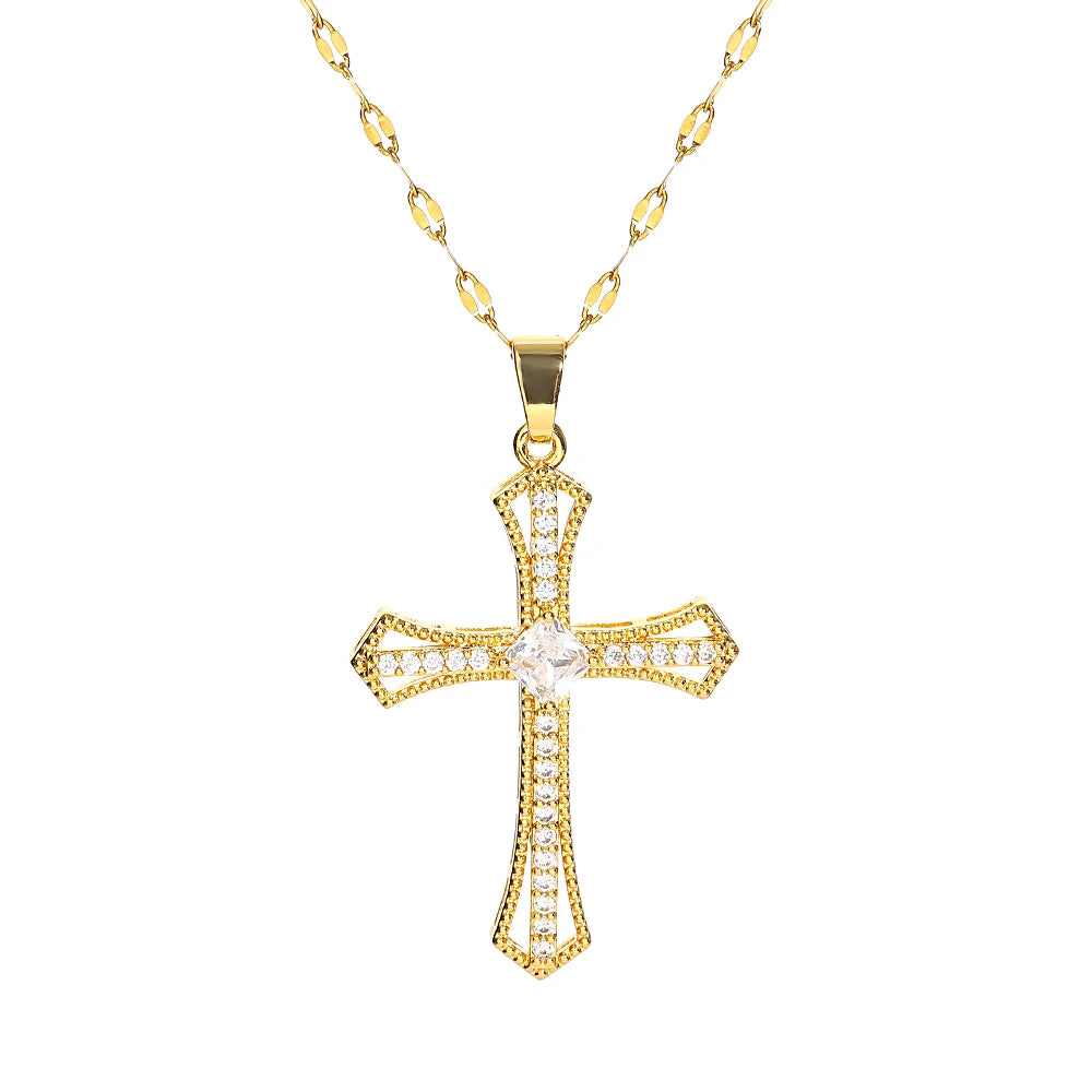 luckacco religious cross necklace for women men stainless steel chain necklaces christian pendant collar pray baptism christmas gift