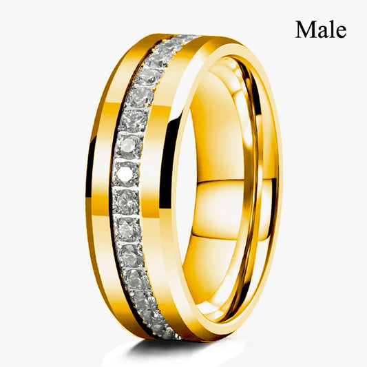 Luckacco Couple Rings Exquisite Women Rhinestones Zirconia Rings Set Simple Gold Color Men Stainless Steel CZ Stone Rings Wedding Jewelry