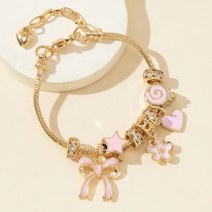 Luckacco 1pc Women's Adjustable Gold Color Rhinestone Butterfly Heart Lollipop Beads Bracelets Elegant Jewelry Daily Wear Party Gifts