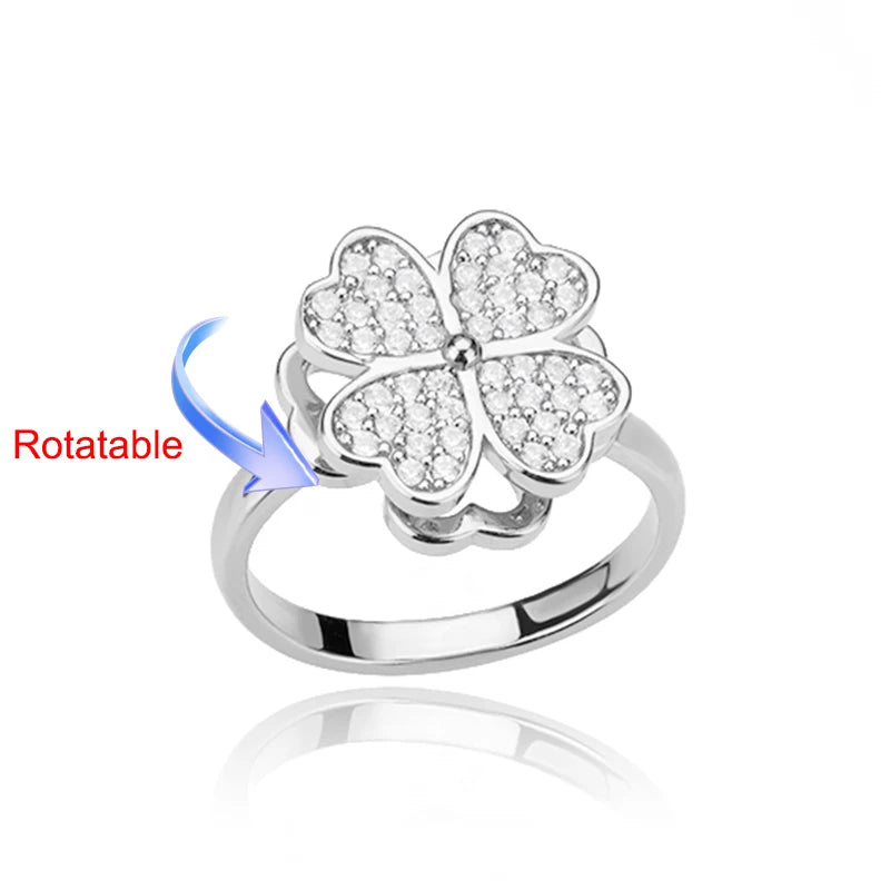 luckacco four clover rotating anxiety rings for women gold color adjustable stainless steel wedding ring aesthetic jewelry gift anillos