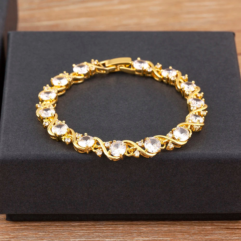 luckacco nidin elegant aesthetic pave shiny crystal zircon charm chain bracelets 2 colors for women light luxury bangle jewelry fine gift