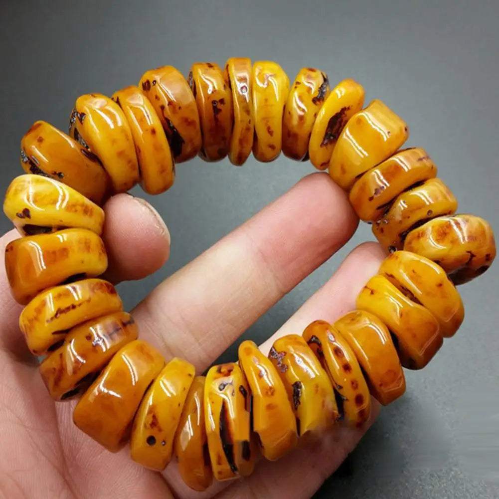 luckacco fashion explosion natural amber beeswax old stone abacus beaded bracelet hand jewelry accessory gift men yellow bangle