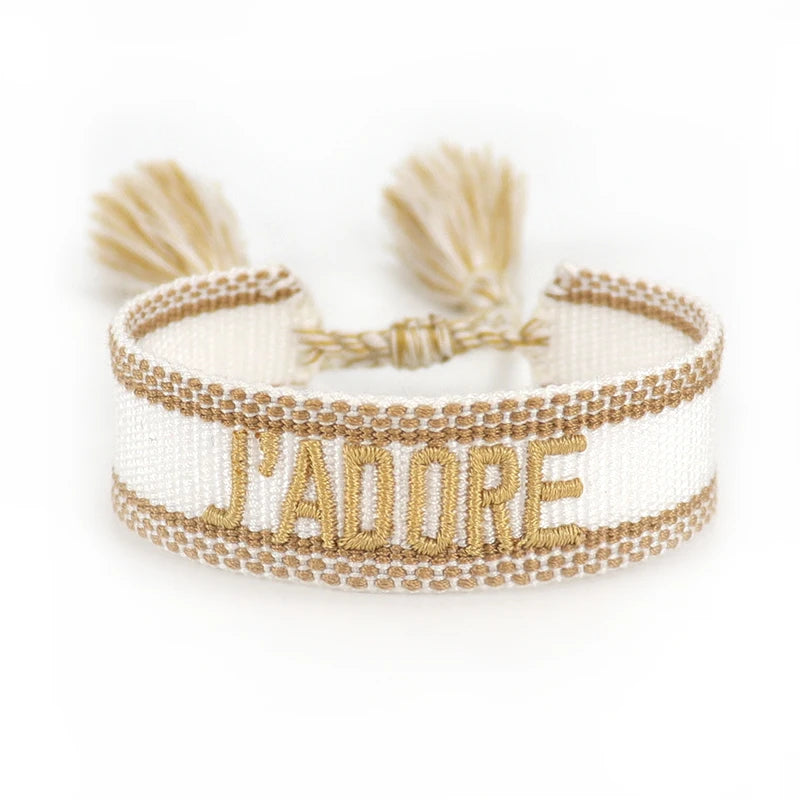 luckacco rhinestone embroidery woven bracelets adjustable rope stackable bangle for women
