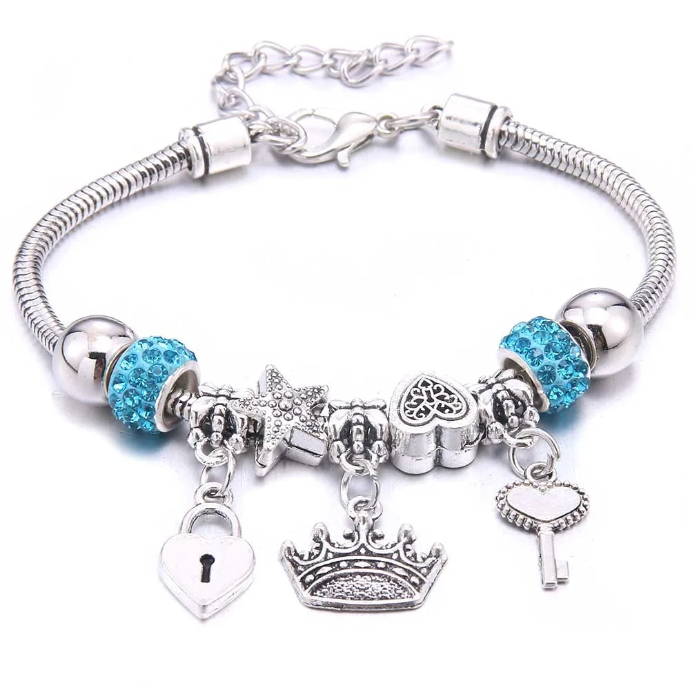 luckacco  dragonfly owl shape crystal charm bracelets beads bracelet women diy beads brand bracelets & bangles jewelry gift