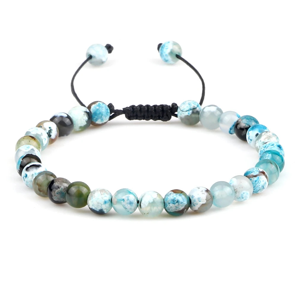 luckacco 6mm fire agates onyx bead bracelet natural stone men women braided rope bangle adjustable jewelry yoga healing balance bracelets