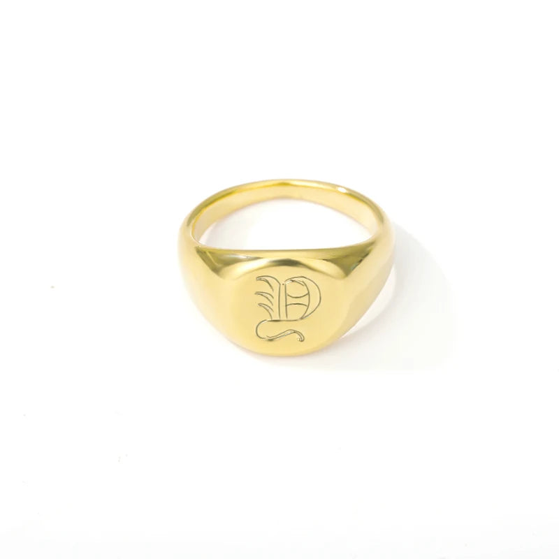 luckacco gothic a-z initial signet rings for women men wedding statement anillos best friend party gift jewelry