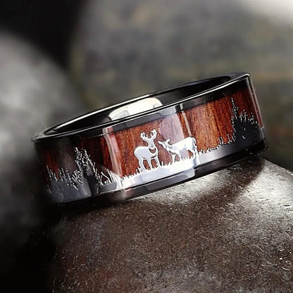 Luckacco Fashion 8mm Men Stainless Steel Rings Inlay Meteorite Abalone Shell Rings For Men Women Wedding Engagement Band Jewelry Gift