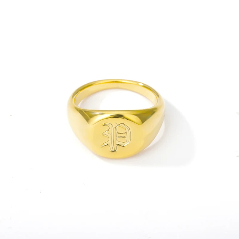 luckacco gothic a-z initial signet rings for women men wedding statement anillos best friend party gift jewelry