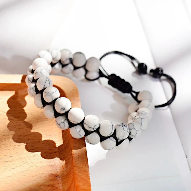 luckacco fashion men tiger eye natutal stone beaded braided bracelet bangles handmade double layer lapis lazuli bracelets hommes