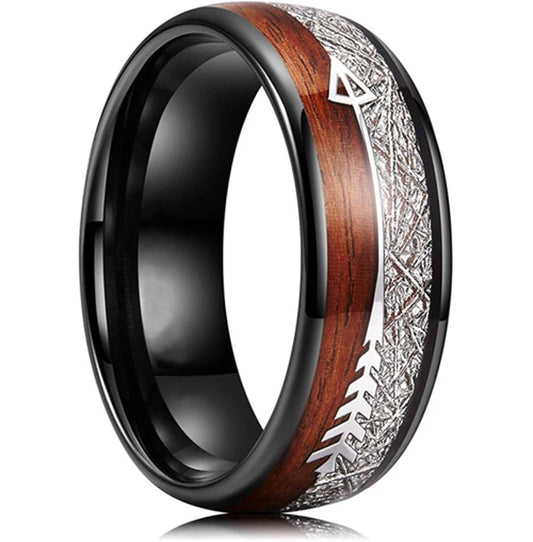 Luckacco Fashion 8mm Silver Color Stainless Steel Rings for Men Double Groove Meteorite Inlay Dome Men Finger Ring Wedding Band Jewelry