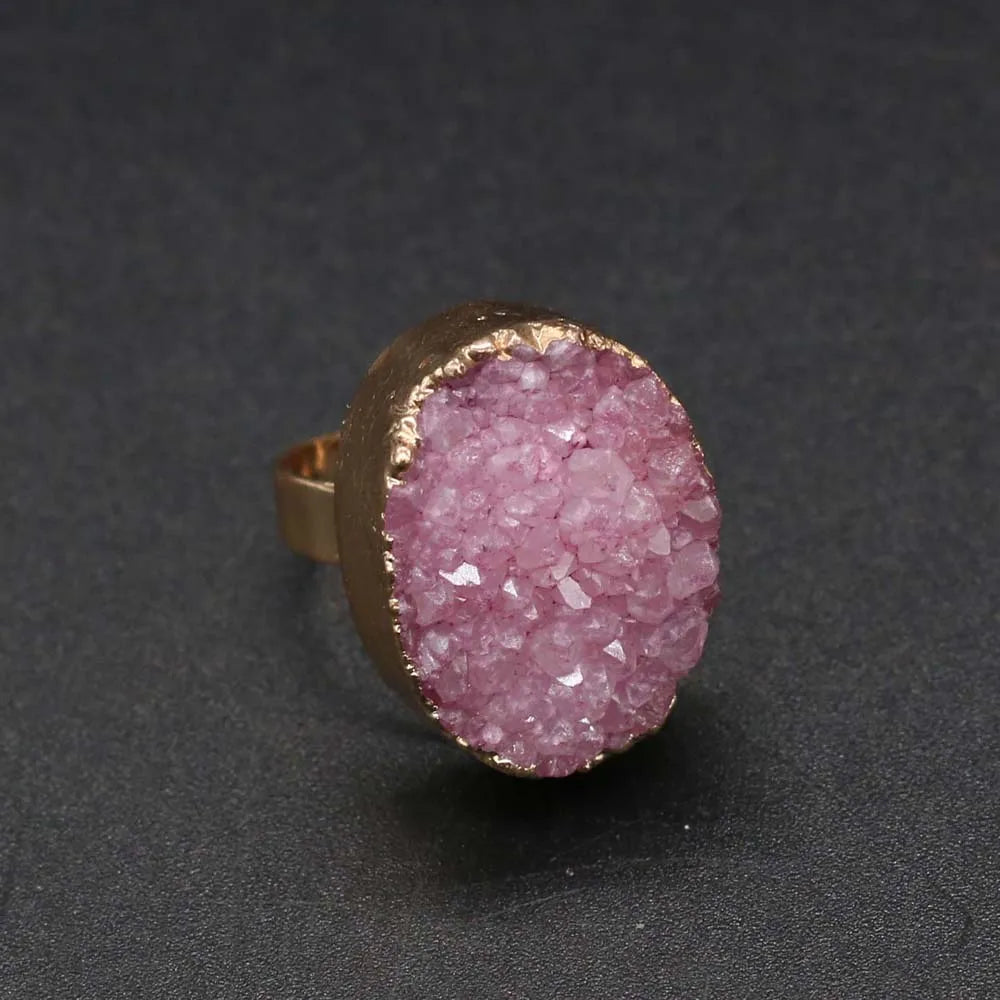 luckacco irregular agates druzy ring adjustable statement rings natural stone quartz rings for women jewelry
