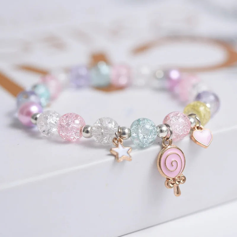luckacco popcorn bead sweet bracelet for children women cute cloud flower pendant bracelets kids girls charm wish bracelet