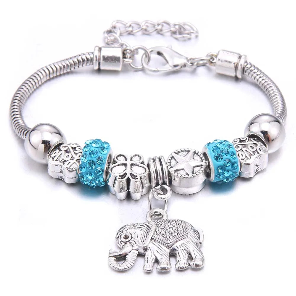 luckacco  dragonfly owl shape crystal charm bracelets beads bracelet women diy beads brand bracelets & bangles jewelry gift