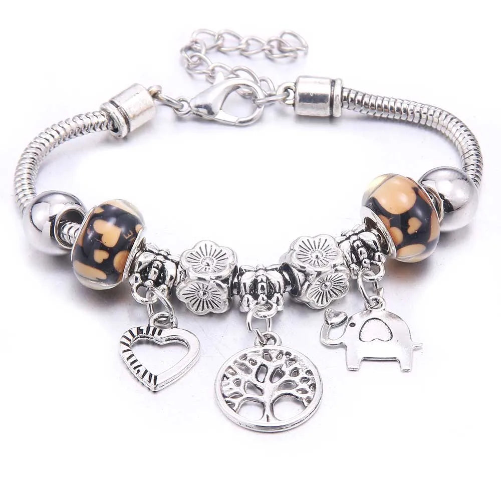 luckacco  dragonfly owl shape crystal charm bracelets beads bracelet women diy beads brand bracelets & bangles jewelry gift
