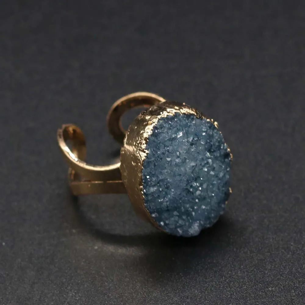 luckacco irregular agates druzy ring adjustable statement rings natural stone quartz rings for women jewelry