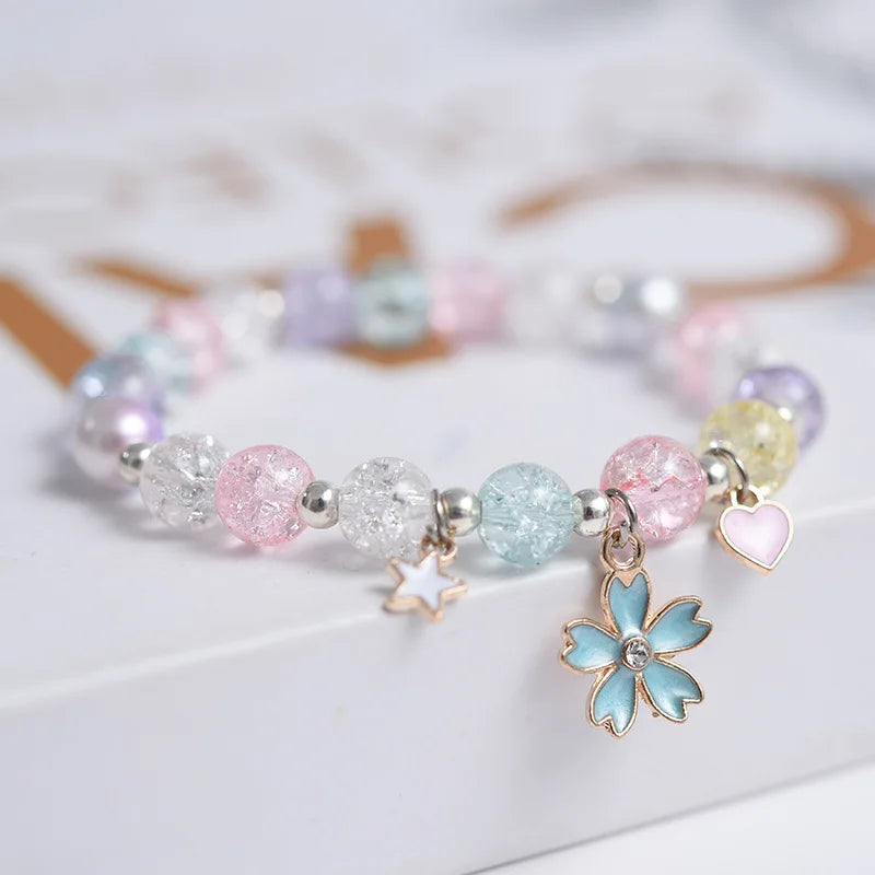luckacco popcorn bead sweet bracelet for children women cute cloud flower pendant bracelets kids girls charm wish bracelet
