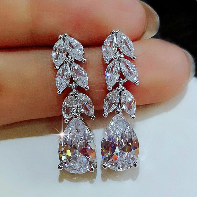 luckacco daily picks women drop earring wedding band jewelry leave&water drop shape earring aaa cubic zirconia new fashion bridal accessories