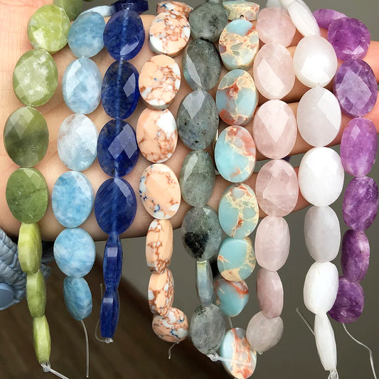 Luckacco Natural Faceted Turquoises Agates Jades Snakeskin Jaspers Stone Oval Round Shape Bead For Jewelry Making DIY Bracelet Accessorie