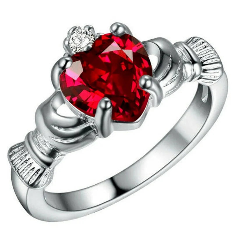 luckacco women silver color zircon crown wedding engagement claddagh ring size 6-10