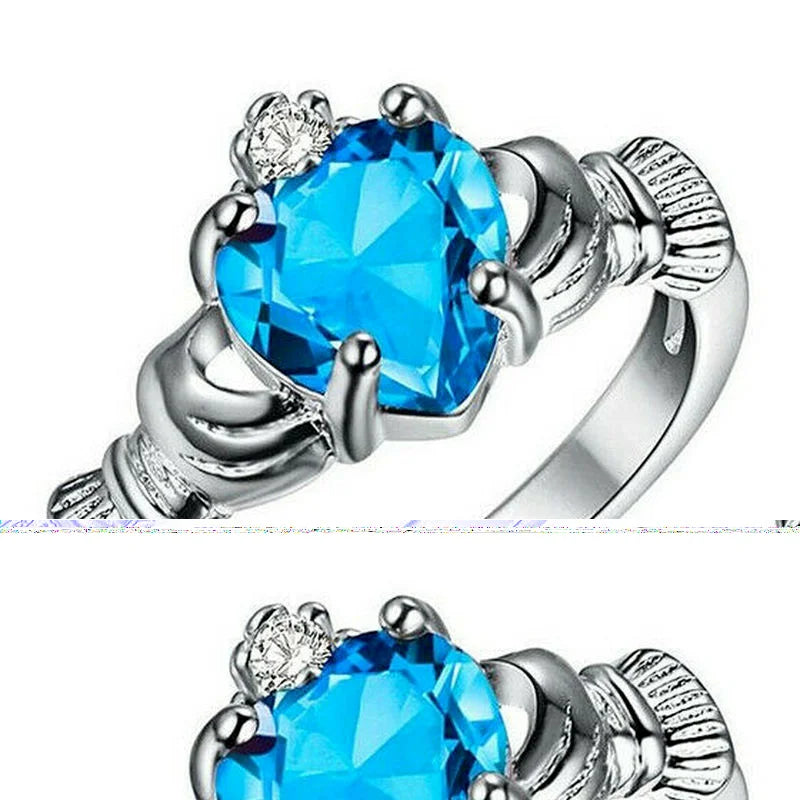 luckacco women silver color zircon crown wedding engagement claddagh ring size 6-10