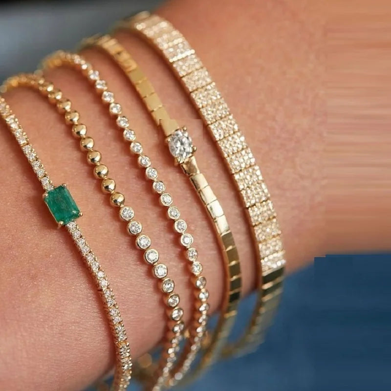 luckacco simple fashion women girl jewelry single clear rectangle cubic zirconia gold color square bead tennis chain bracelet