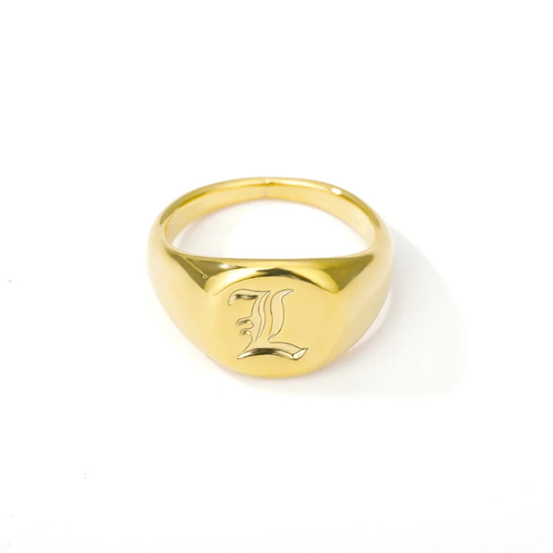 luckacco gothic a-z initial signet rings for women men wedding statement anillos best friend party gift jewelry