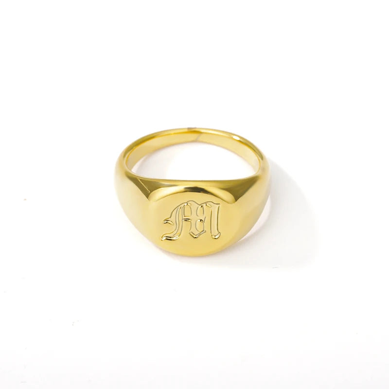 luckacco gothic a-z initial signet rings for women men wedding statement anillos best friend party gift jewelry
