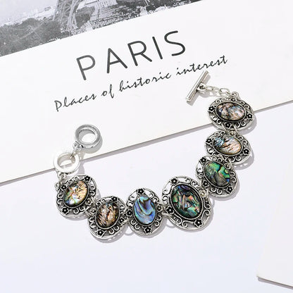 Luckacco Vintage Ethnic Natural Shell Bracelets & Bangles for Women Boho Temperament Carved Link Bracelets Vacation Party Jewelry Gift