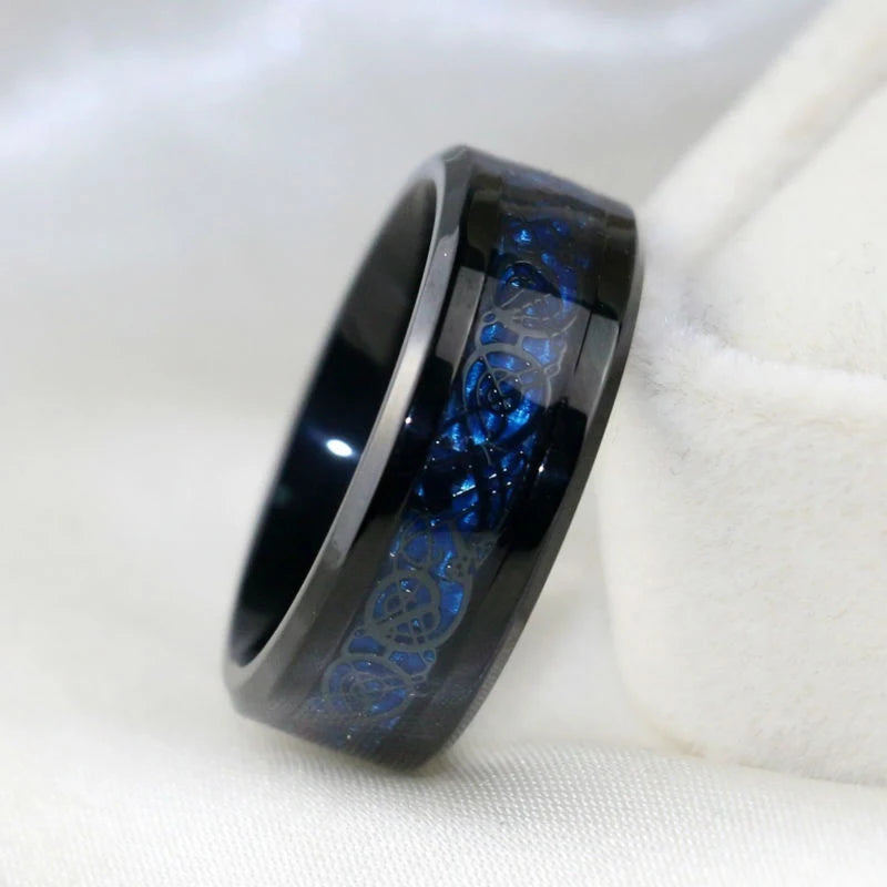 luckacco charm couple ring men's stainless steel celtic dragon ring blue zircon women's ring sets valentine's day wedding band jewelry