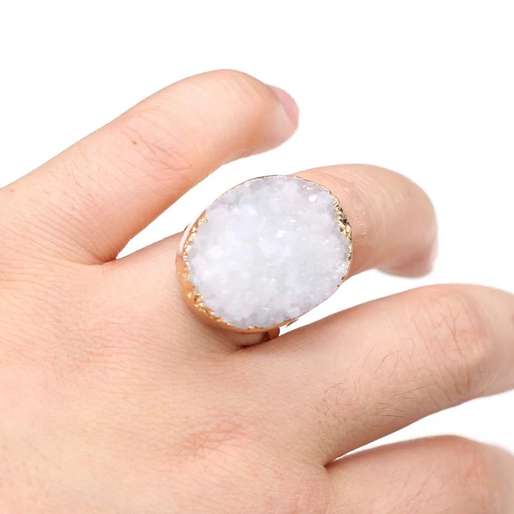 luckacco irregular agates druzy ring adjustable statement rings natural stone quartz rings for women jewelry