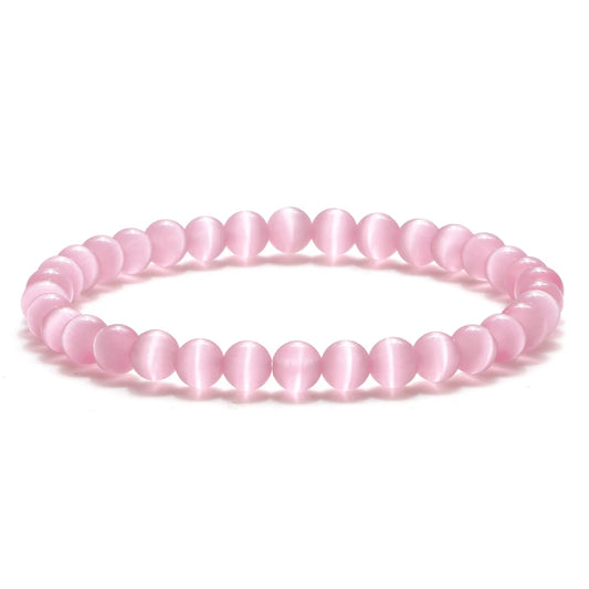 Luckacco Natural Opal Beads Bracelets Smooth Cat Eye Quartz Chakra Beads Bracelet & Bangle for Women Men Adjustable Wrist Jewelry pulsera
