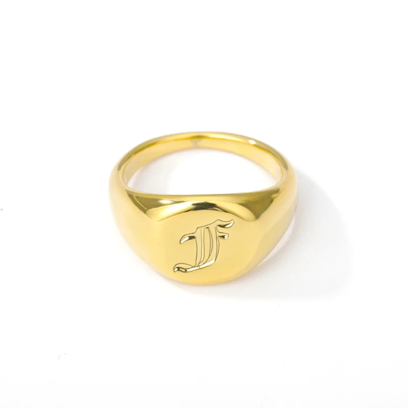 luckacco gothic a-z initial signet rings for women men wedding statement anillos best friend party gift jewelry