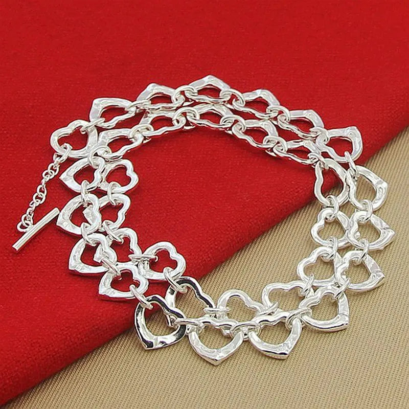 luckacco 925 silver necklace fashion full small heart charm necklaces beautiful jewelry women female birthday gift
