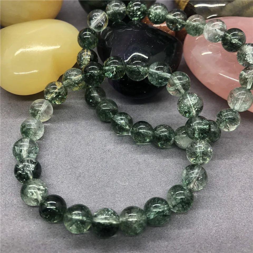 luckacco natural green crack phantom quartz beads bracelet charms for female 6-12mm
