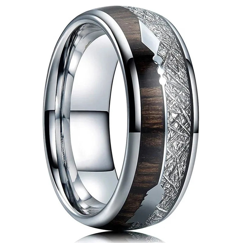 luckacco fashion 8mm men stainless steel rings silver color brushed deer antler and koa wood rings for men wedding band jewelry