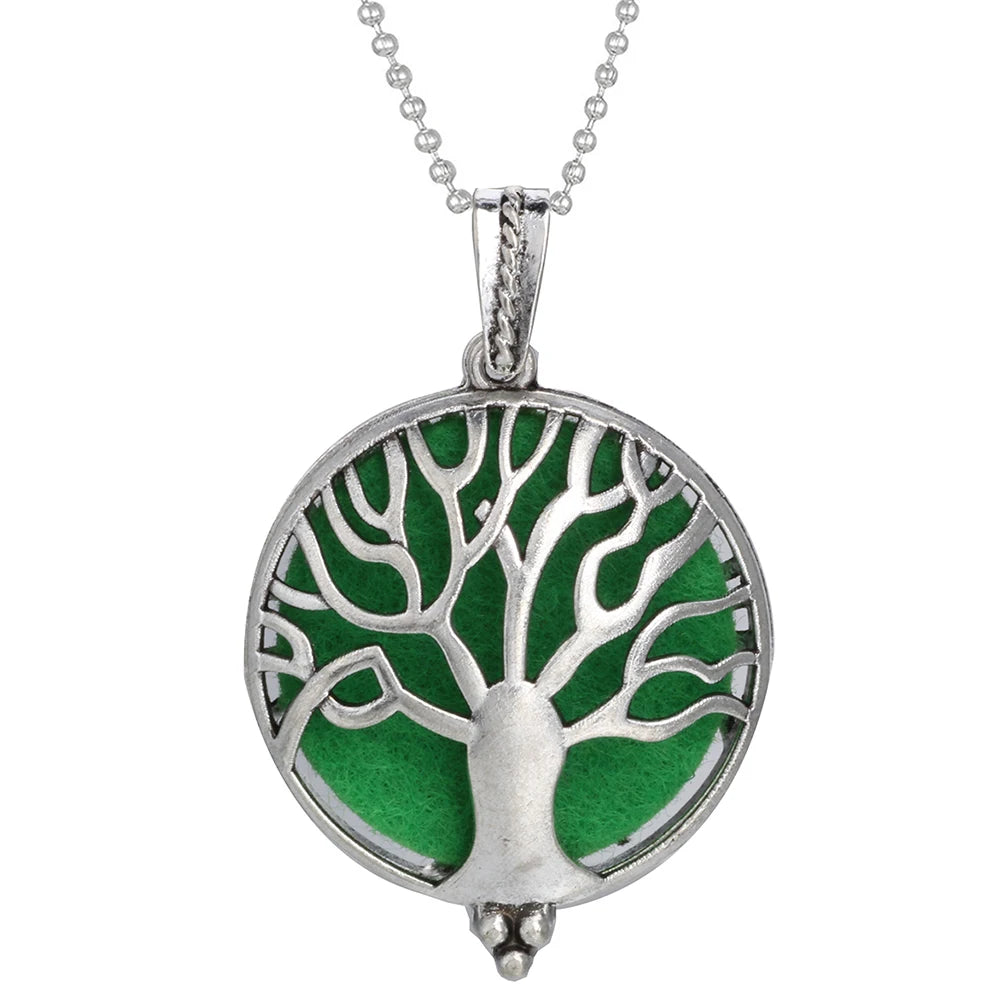 luckacco aromatherapy necklace tree of life diffuser jewelry vintage open locket pendant essential oil perfume aroma diffuser necklace