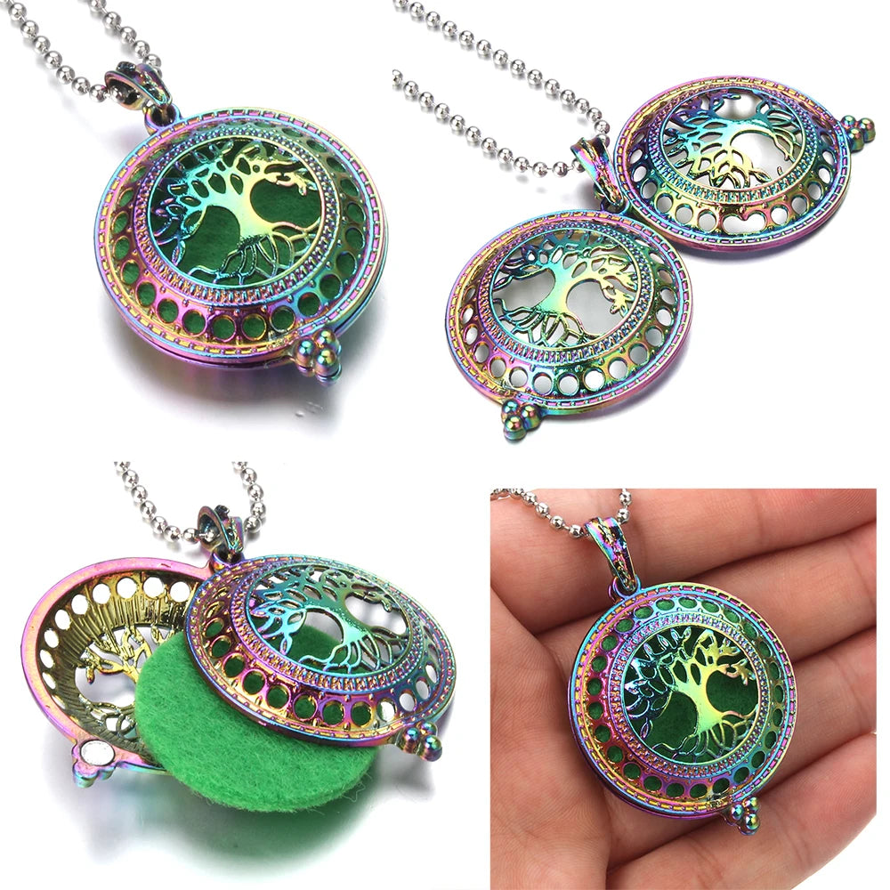 luckacco aromatherapy necklace tree of life diffuser jewelry vintage open locket pendant essential oil perfume aroma diffuser necklace