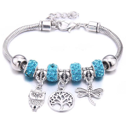 Luckacco  dragonfly owl Shape Crystal Charm Bracelets Beads Bracelet Women DIY Beads Brand Bracelets & Bangles Jewelry Gift