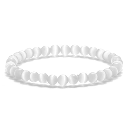 Luckacco Natural Opal Beads Bracelets Smooth Cat Eye Quartz Chakra Beads Bracelet & Bangle for Women Men Adjustable Wrist Jewelry pulsera