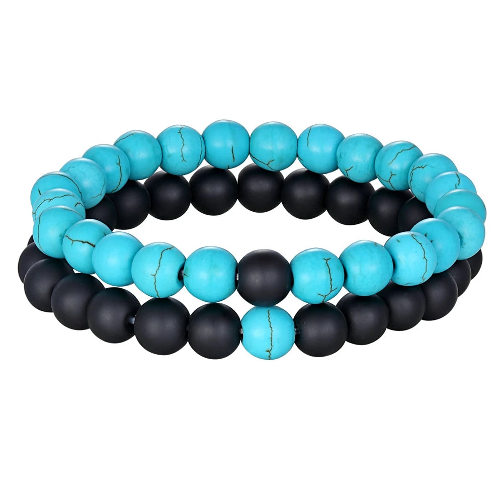 luckacco xqni various combination styles beaded bracelets for men & women for couples jewelry stretch elastic rope diy birthday gift box