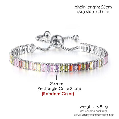 Luckacco Adjustable Multicolor Tennis Bracelets for Women Ladies Wedding Rainbow Colorful Zircon Charm Bracelet Hand Chain Jewelry DZH043
