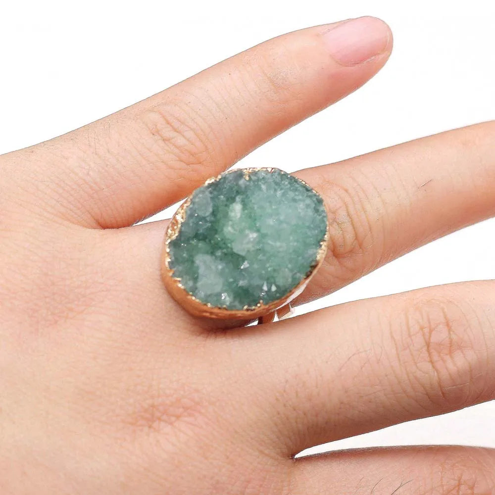 luckacco irregular agates druzy ring adjustable statement rings natural stone quartz rings for women jewelry
