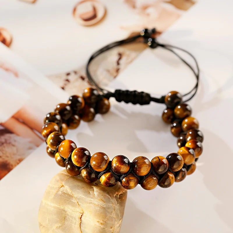 luckacco fashion men tiger eye natutal stone beaded braided bracelet bangles handmade double layer lapis lazuli bracelets hommes