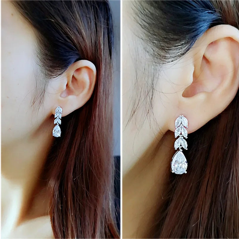 luckacco daily picks women drop earring wedding band jewelry leave&water drop shape earring aaa cubic zirconia new fashion bridal accessories
